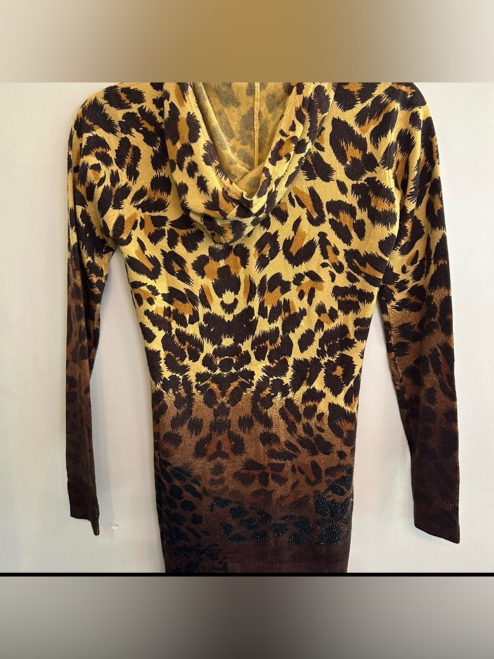 Vintage Raw Leopard Print zip up Hoodie cardigan Sz small